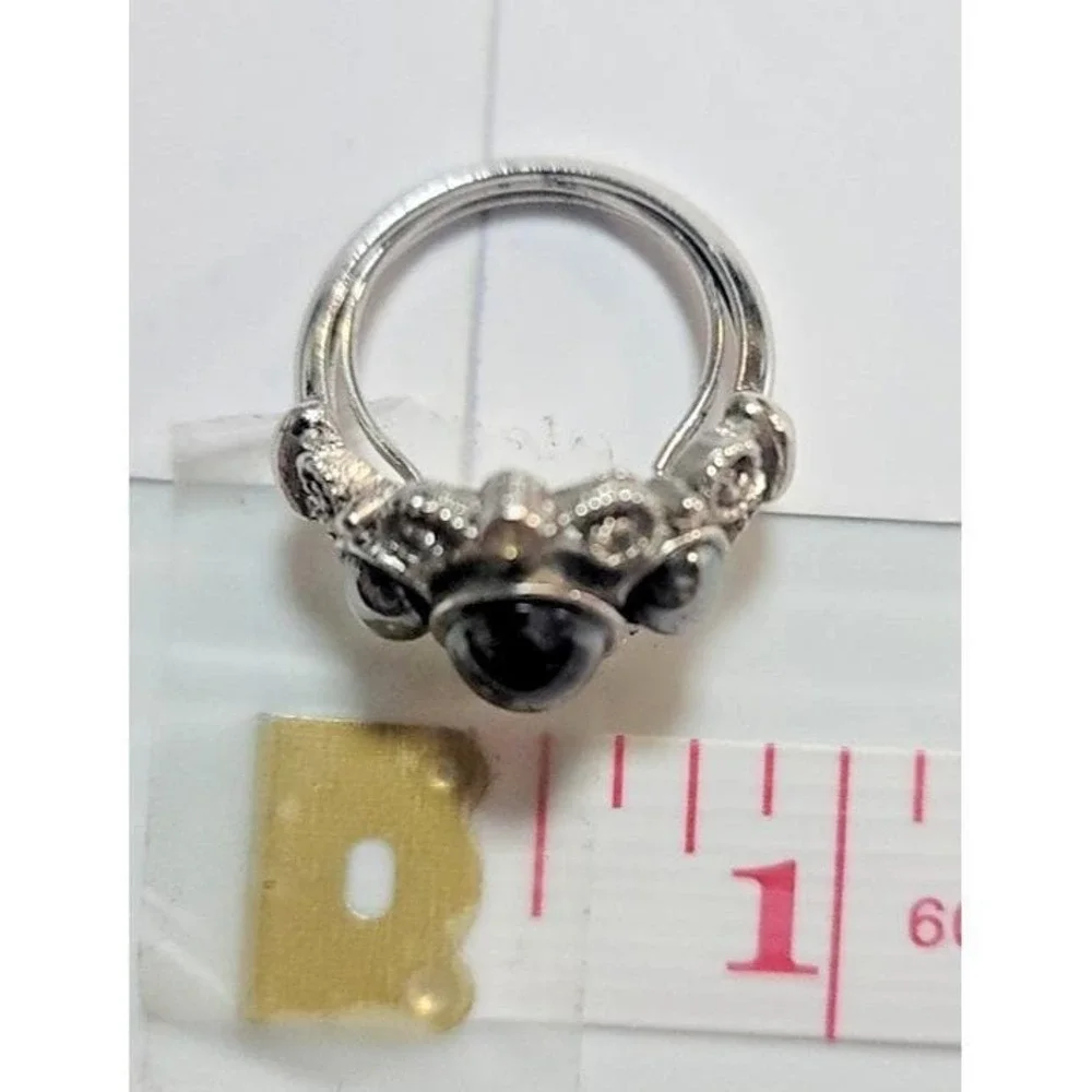 Avon Silver Tone Black Glass Ring adjustable 4‎ Oval Cabochon Cocktail Statement
